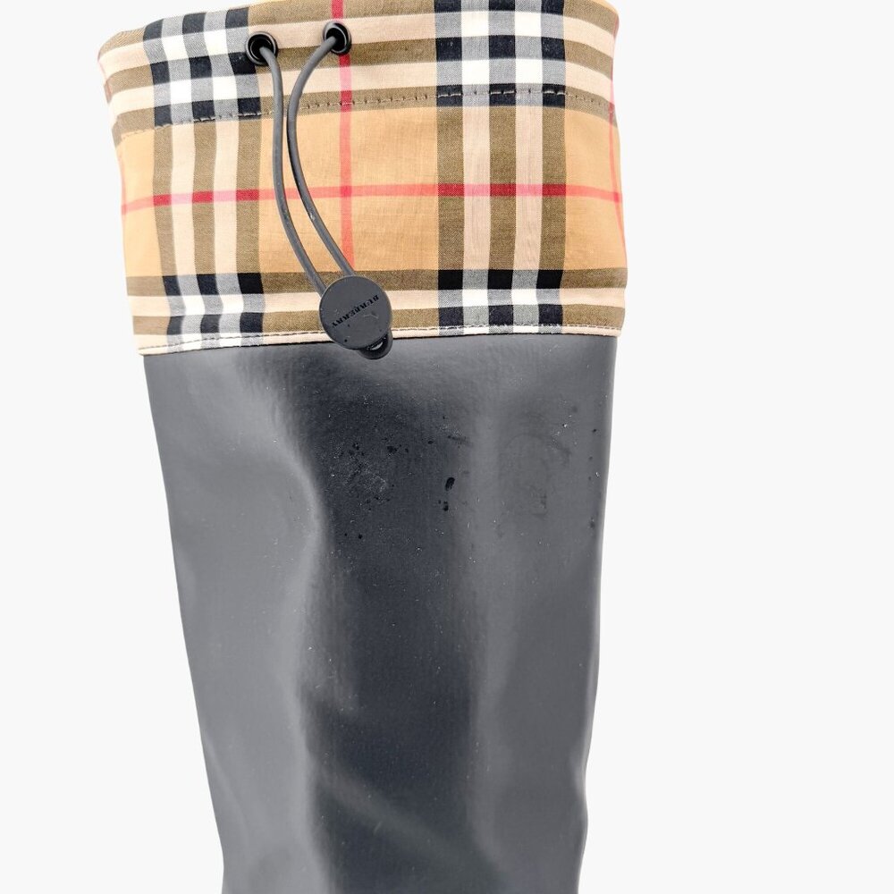 Burberry Freddie Over The Knee Rain Boots EU 37 US 7 Black Rubber Beige Check - Picture 10 of 16
